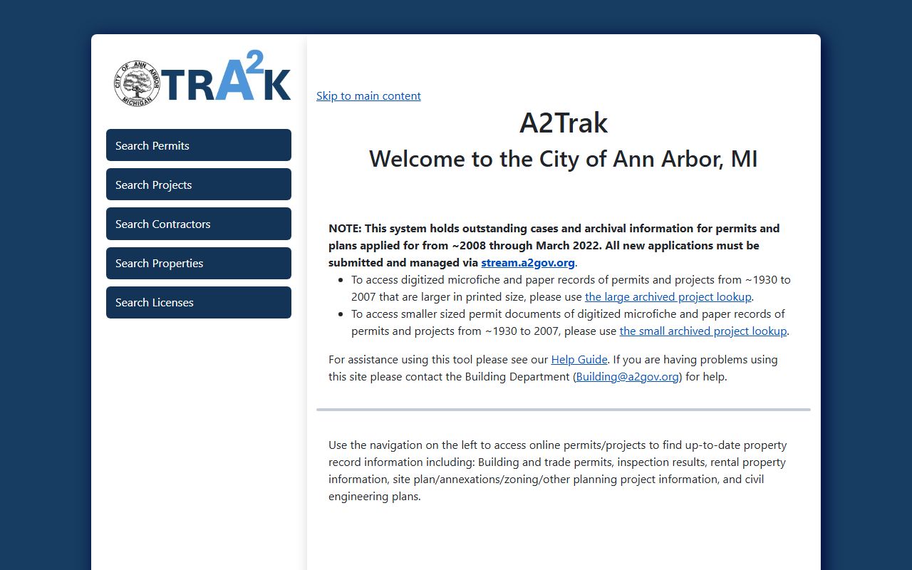 Ann Arbor A2Trak archive for older permits
