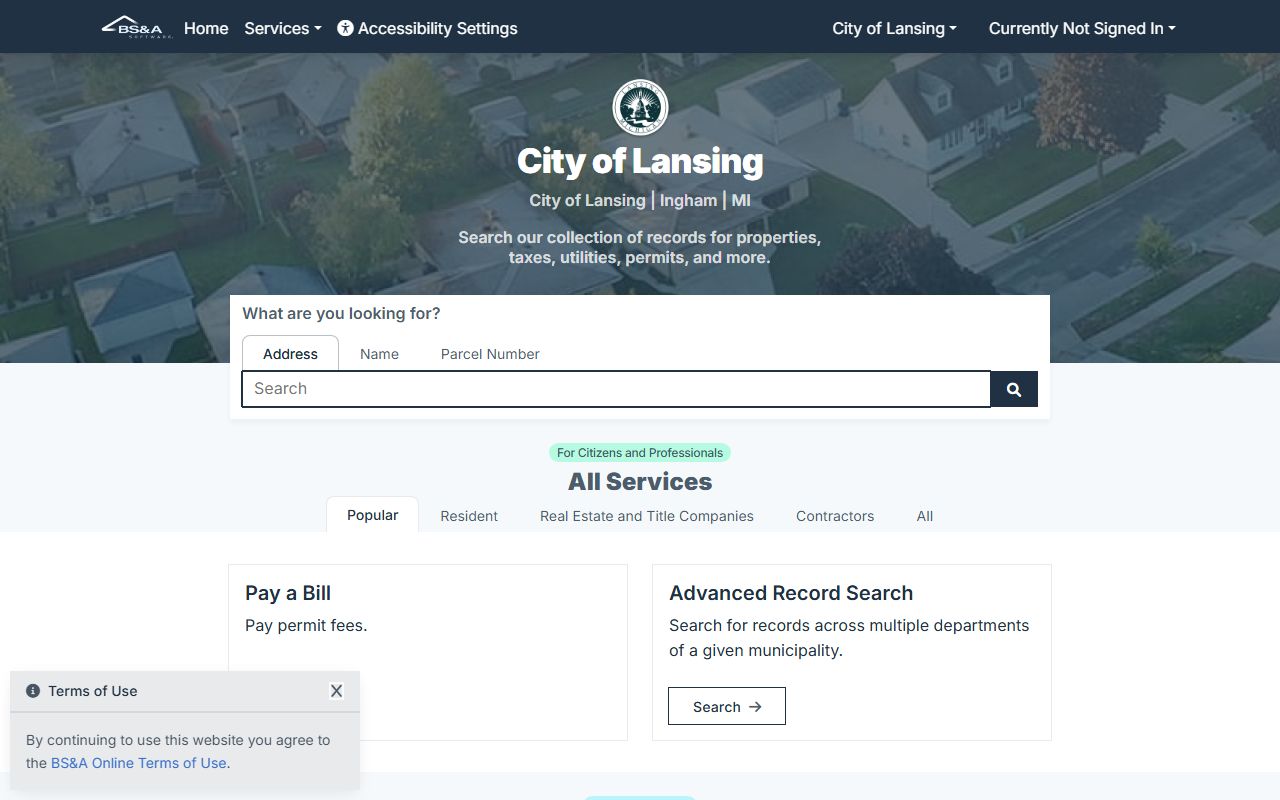 Lansing BS&A Online property records portal