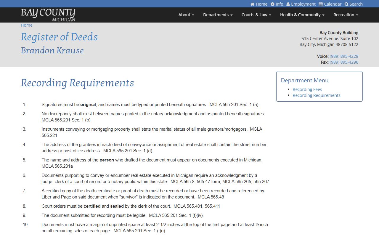 bay county property records recording requirements page