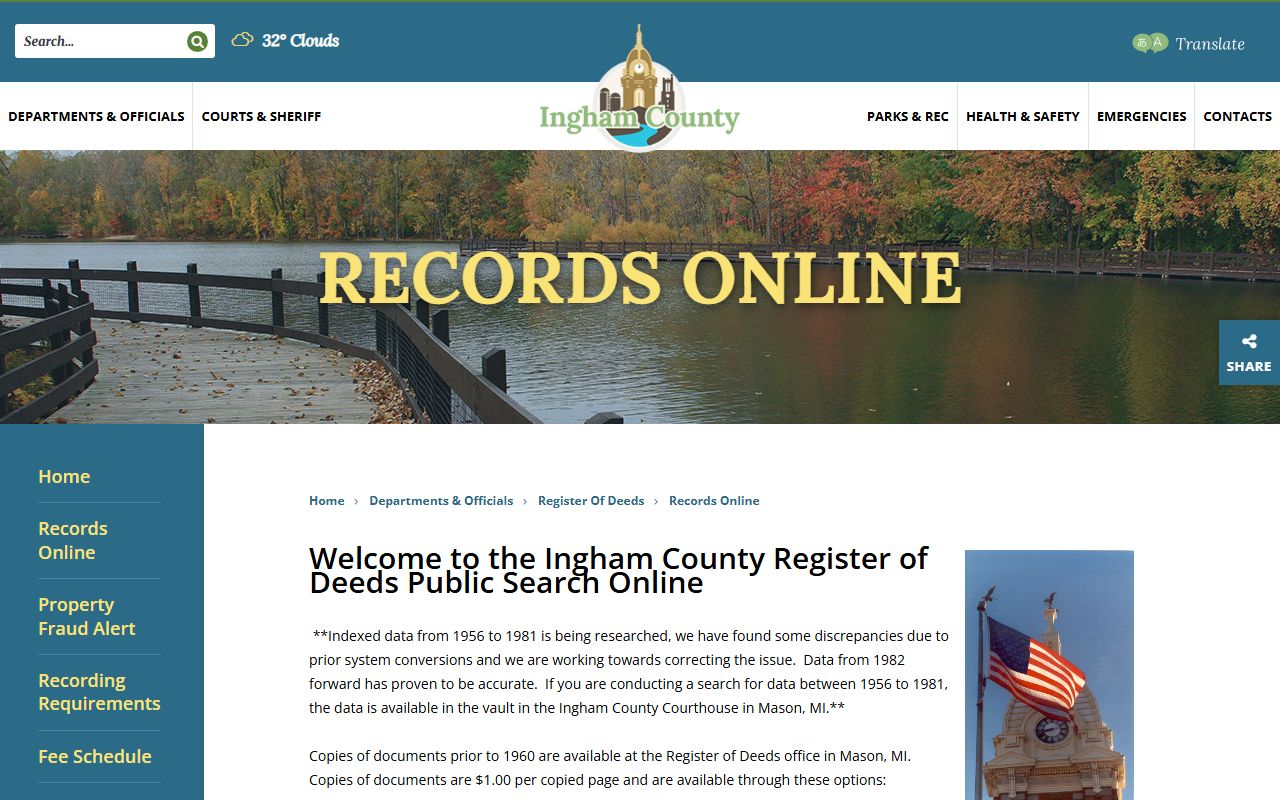ingham county register of deeds online records access page
