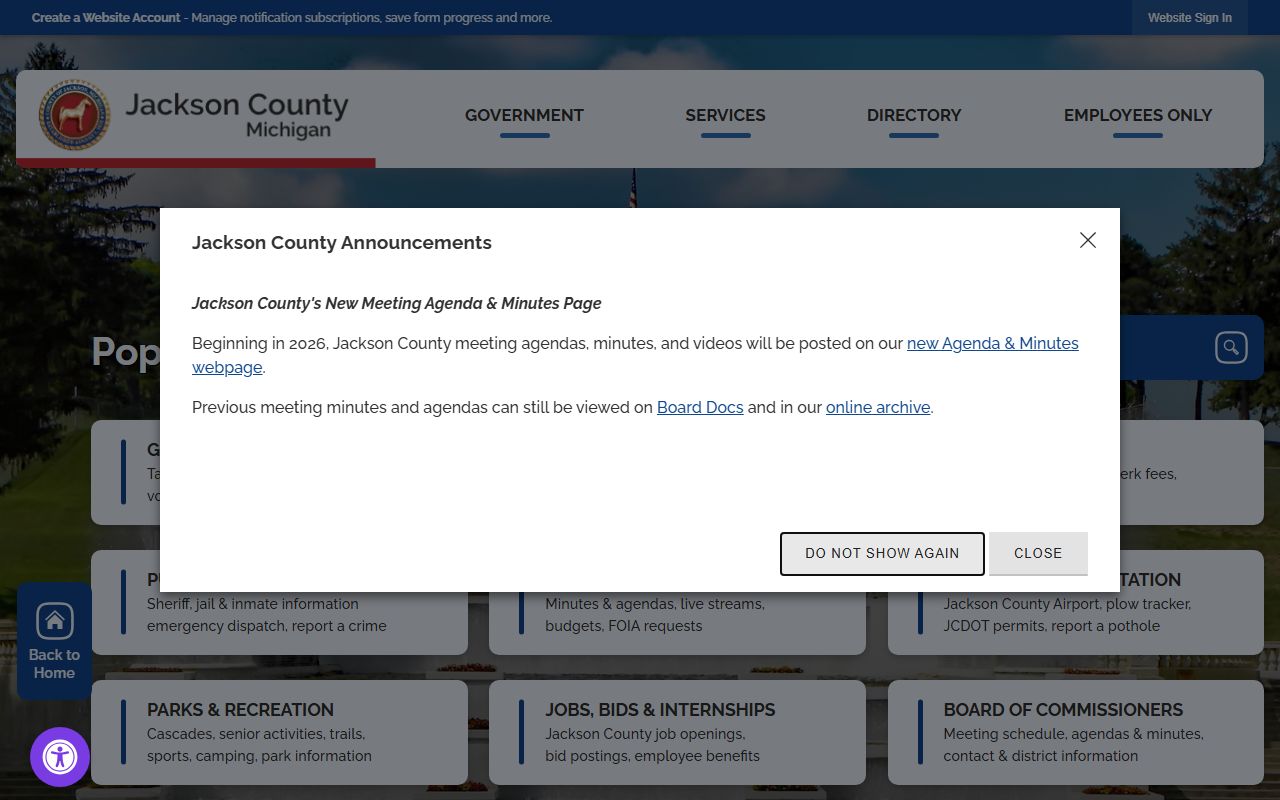 Jackson County property records homepage and search portal