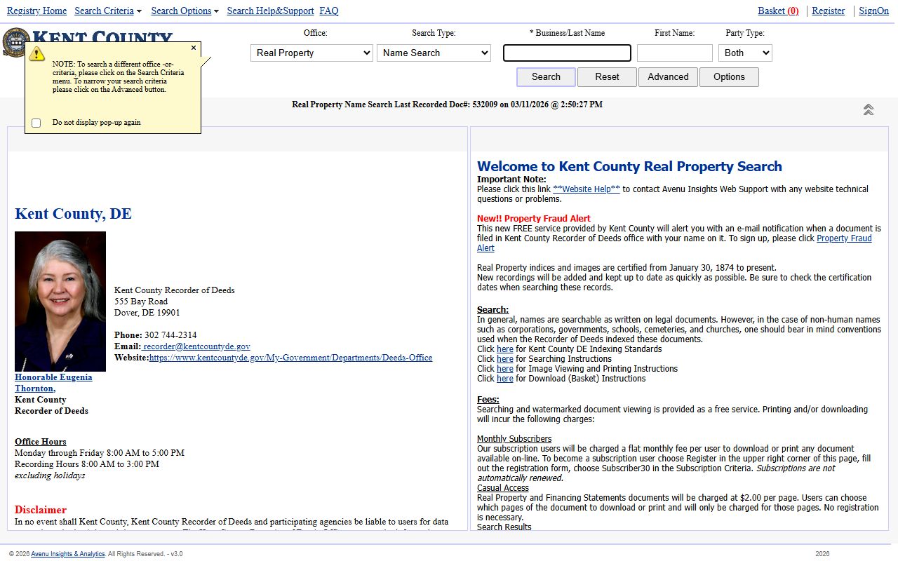 Kent County real property search system on US Land Records platform