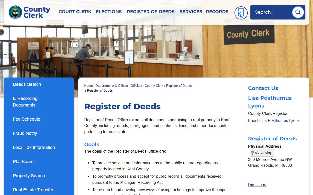Kent County Register of Deeds official page with office information and recording details