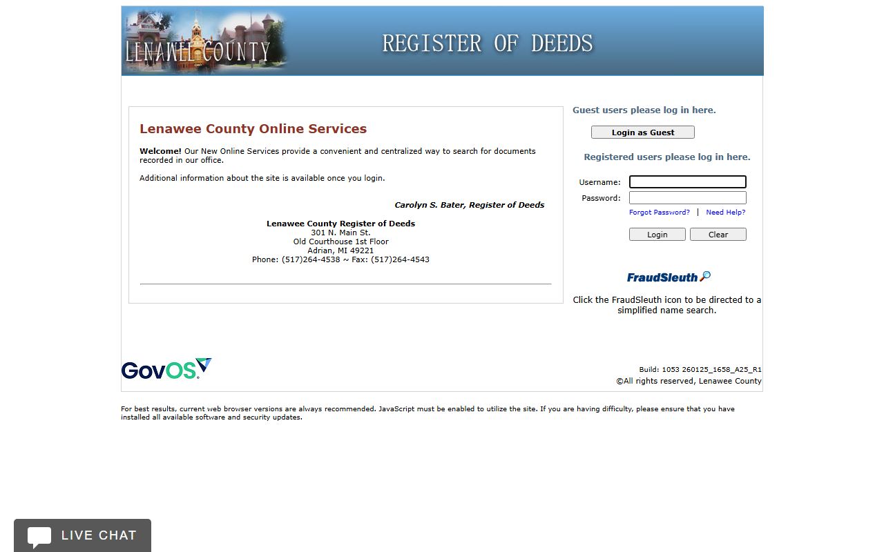 Lenawee County land records portal on CountyFusion showing deeds, mortgages, and other documents
