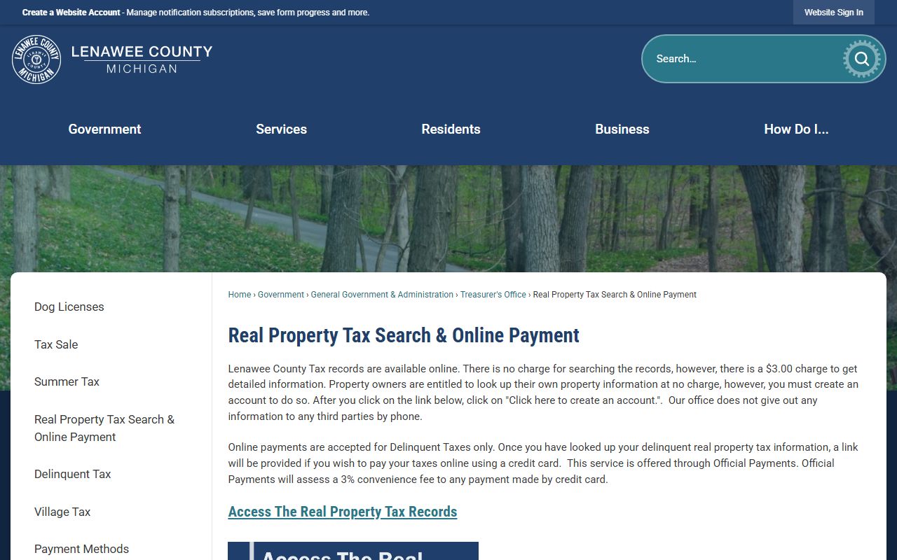 Lenawee County real property tax search and online payment portal