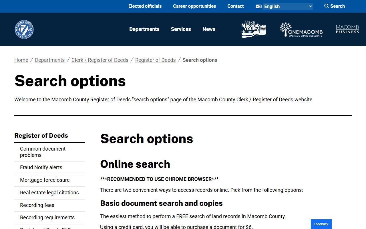 macomb county property records register of deeds search options page