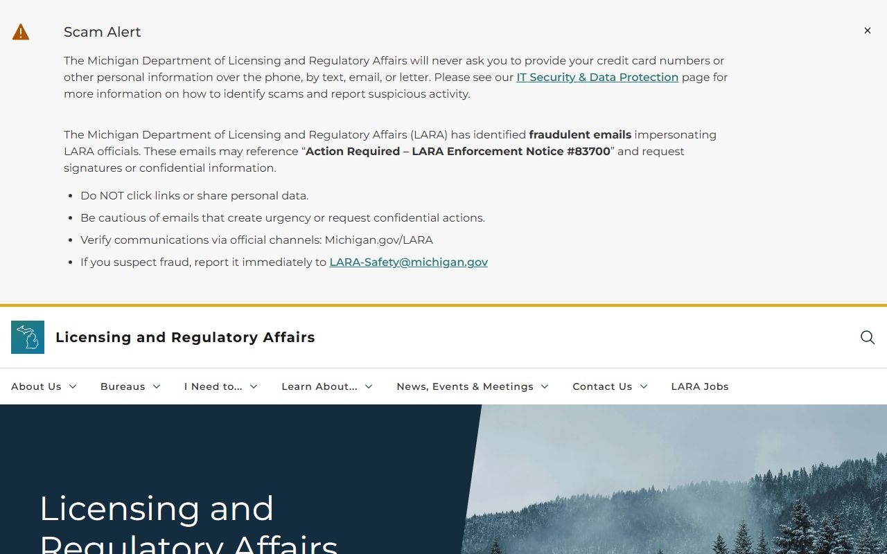 Michigan LARA website for UCC filings, business licenses, and regulatory information