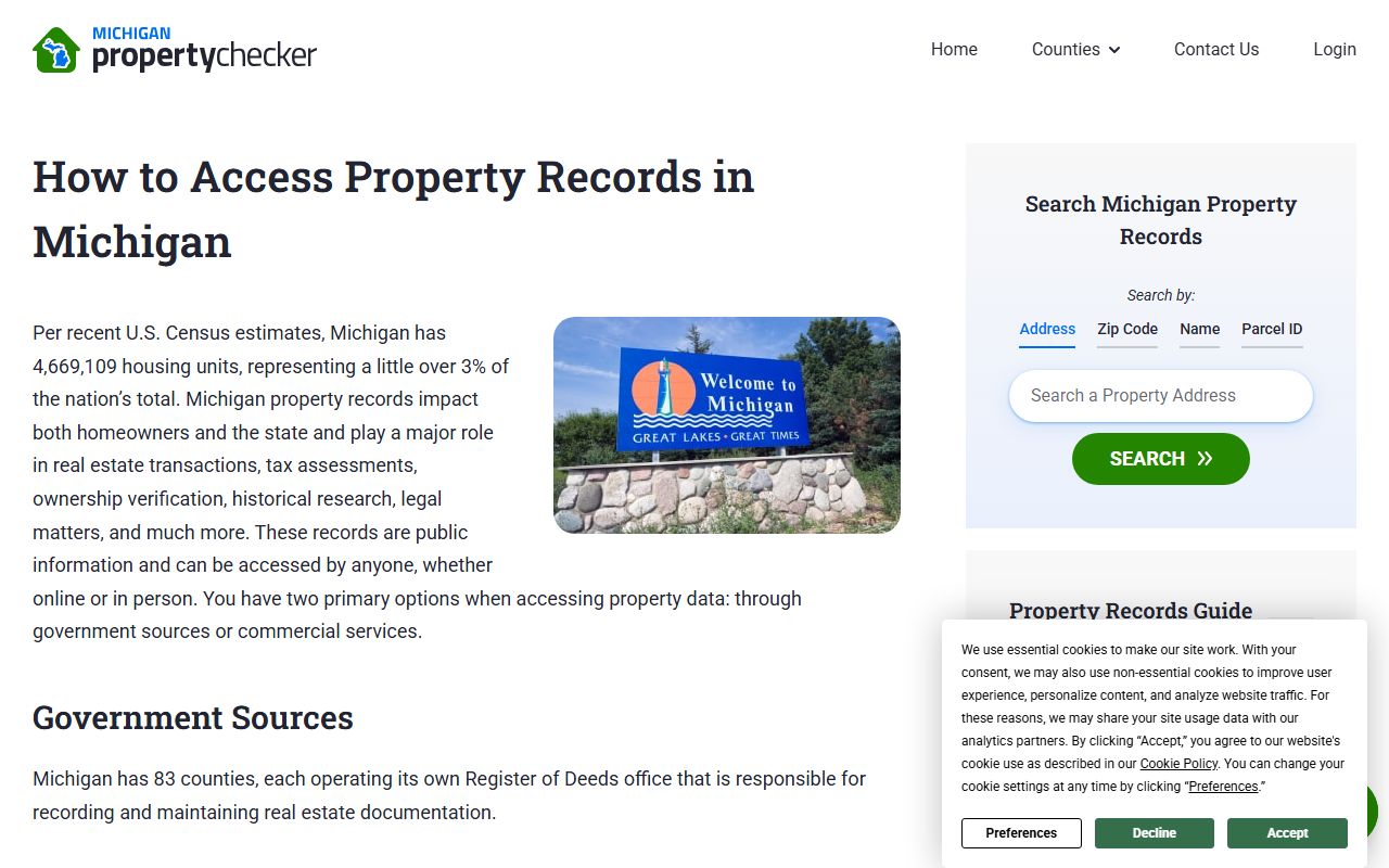 Michigan Property Checker tool for free property record lookups statewide